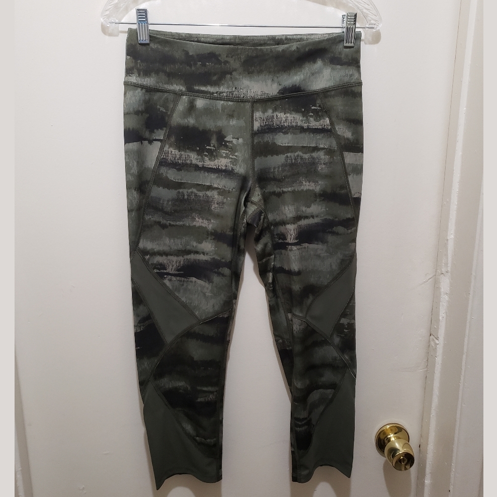 Army Green Capris with Mesh Insets